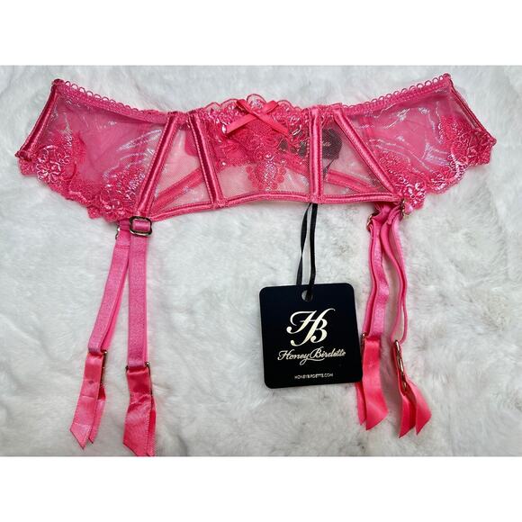 Honey Birdette NATALIE🩷 3 Piece Pink Lace Set Bra 32D, XS, XS Thong - Picture 5 of 6